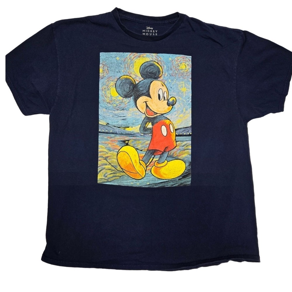 Disney Mickey Mouse Starry Night Graphic Tee T-Shirt 2XL Dark Blue Comfy Art‎